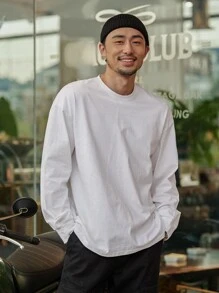 DAZY Men Cotton Drop Shoulder Solid Tee,Fall Clothes Long Sleeve Men Shirt