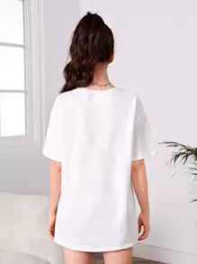 SHEIN Teen Girls Camera & Floral Print Drop Shoulder Tee