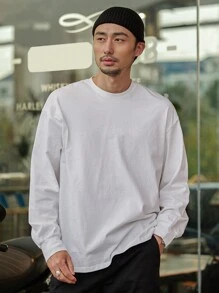 DAZY Men Cotton Drop Shoulder Solid Tee,Fall Clothes Long Sleeve Men Shirt