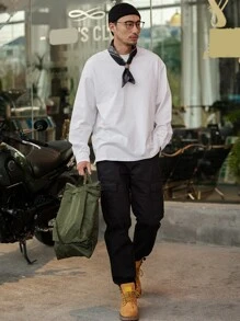 DAZY Men Cotton Drop Shoulder Solid Tee,Fall Clothes Long Sleeve Men Shirt