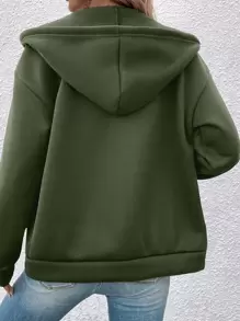 SHEIN LUNE Áo khoác nữ Dây kéo Túi màu trơn Giải trí - xanh quân đội - Xem 2