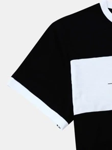 Manfinity Hombres Camiseta con estampado de letra ribete en contraste - Negro - Ver 4