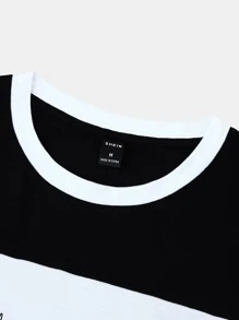 Manfinity Hombres Camiseta con estampado de letra ribete en contraste - Negro - Ver 5