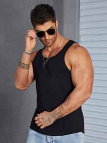 Manfinity Homme 男士純色背心無袖純黑休閒背心 - 黑色 - 查看 6