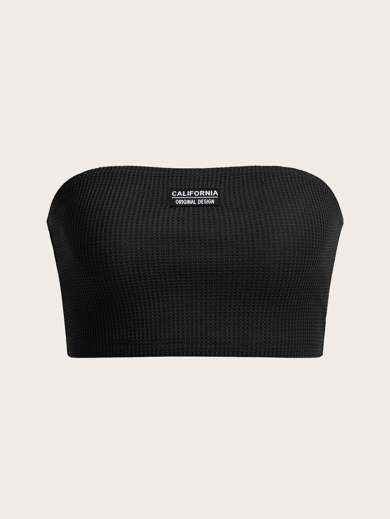 SHEIN EZwear 字母貼布抹胸上衣 - 黑色 - 查看 1