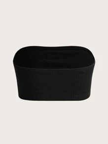 SHEIN EZwear 字母貼布抹胸上衣 - 黑色 - 查看 2