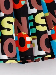 SHEIN 小女童不對稱領上衣和字母圖案半身裙