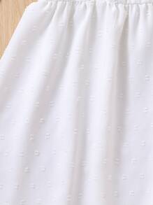 Toddler Girls Floral Embroidery Swiss Dot Ruffle Trim Dress - White - View 3