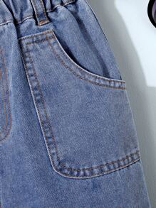 Toddler Girls Paperbag Waist Ruffle Hem Jeans - Light Wash - View 4