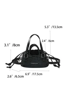 Mini Crocodile Embossed Bucket Bag - Black - View 3