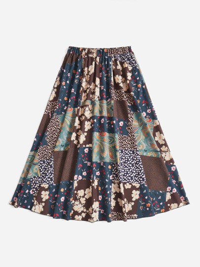 Patchwork Print Skirt