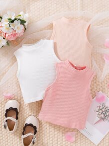 嬰兒女孩3入組肋針針織高領背心