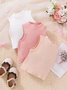 嬰兒女孩3入組肋針針織高領背心