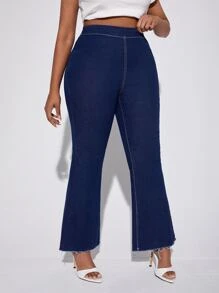 Plus High Waist Flare Leg Jeans - Dark Wash - View 3