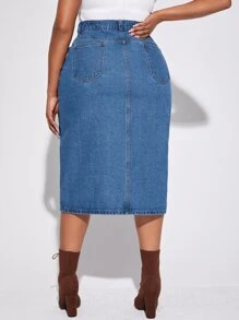 SHEIN Essnce Eenkleurig Grote maat: jeansrok Zak Split Rits Knoop