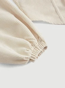 SHEIN MOD Knot Front Lantern Sleeve Bandana Hem Crop Blouse - Beige - View 4