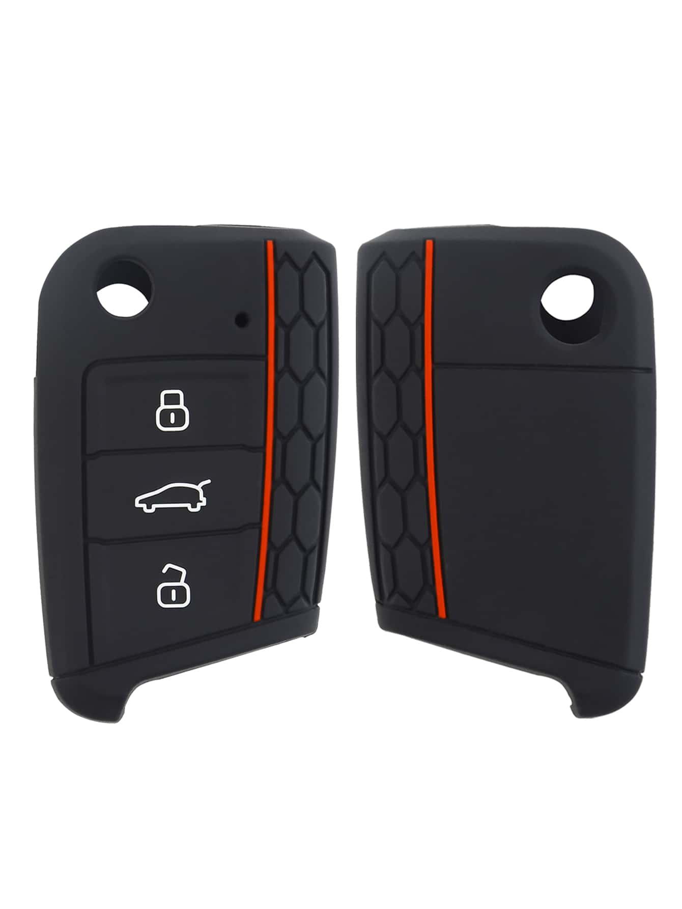 1pc Black Silicone Car Key Protector Case, Anti-Drop 3-Button Design Suitable For VW Polo Golf 7 Tiguan, SEAT Ateca Leon Ibiza, Skoda Fabia Kodiaq Karoq - Black - View 1