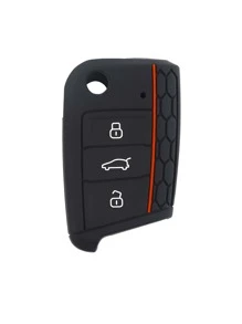 1pc Black Silicone Car Key Protector Case, Anti-Drop 3-Button Design Suitable For VW Polo Golf 7 Tiguan, SEAT Ateca Leon Ibiza, Skoda Fabia Kodiaq Karoq - Black - View 4