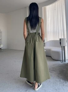 DAZY Solid Wide Leg Pinafore Trousers Without Tank Top - Green - View 2