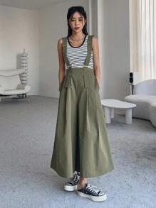 DAZY Solid Wide Leg Pinafore Trousers Without Tank Top - Green - View 3