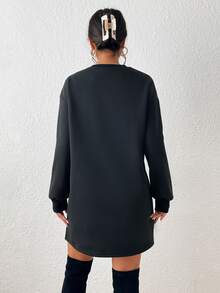 SHEIN Essnce Heart & Slogan Graphic Drop Shoulder Sweatshirt Dress - Black - View 2