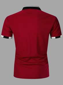 Manfinity Men Elk Print Contrast Trim Polo Shirt - Burgundy - View 2