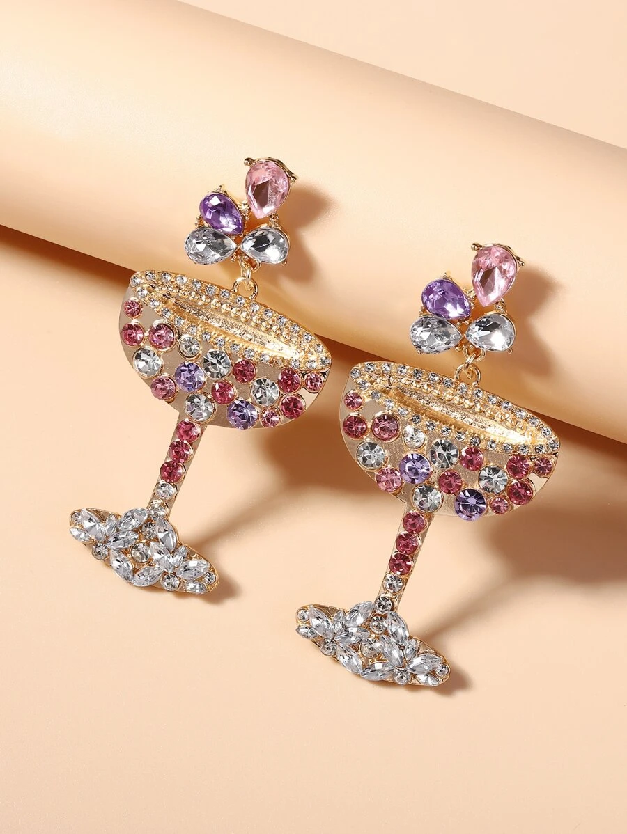 水鑽高腳杯裝飾耳墜 - 彩色 - 查看 1