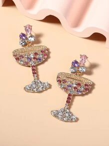 水鑽高腳杯裝飾耳墜 - 彩色 - 查看 2