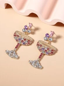 水鑽高腳杯裝飾耳墜 - 彩色 - 查看 3