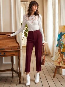 SHEIN Frenchy Solid High Waist Trousers - Maroon - View 3