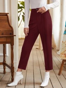 SHEIN Frenchy Solid High Waist Trousers - Maroon - View 5