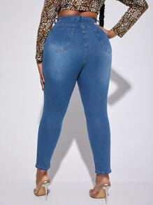 SHEIN SXY Plus High Waist Skinny Jeans - Medium Wash - View 2