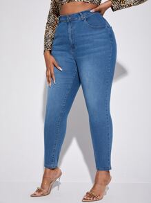 SHEIN SXY Plus High Waist Skinny Jeans - Medium Wash - View 3