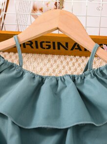 SHEIN Toddler Girls Cold Shoulder Ruffle Trim Blouse & Floral Print Shorts - Multicolor - View 6