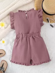 SHEIN Niñas Shorts con top con fruncido ribete con fruncido - Púrpura polvoriento - Ver 2