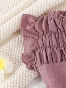 SHEIN Niñas Shorts con top con fruncido ribete con fruncido - Púrpura polvoriento - Ver 3