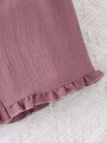 SHEIN Niñas Shorts con top con fruncido ribete con fruncido - Púrpura polvoriento - Ver 4