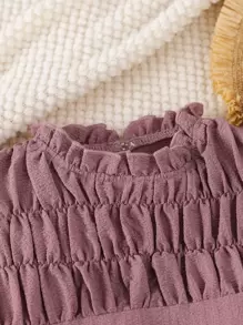 SHEIN Niñas Shorts con top con fruncido ribete con fruncido - Púrpura polvoriento - Ver 5