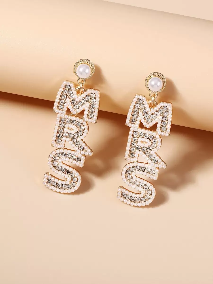 Aretes De Perlas Y Diamantes De Imitación Con Colgante De Letra - Multicolor - Ver 1