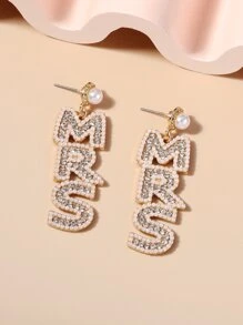 Aretes De Perlas Y Diamantes De Imitación Con Colgante De Letra - Multicolor - Ver 3