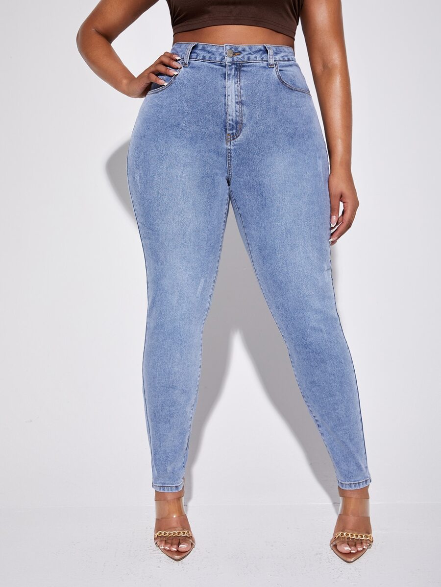 Plus High Waist Skinny Jeans - Light Wash - View 1
