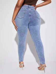 Plus High Waist Skinny Jeans - Light Wash - View 2