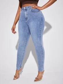 Plus High Waist Skinny Jeans - Light Wash - View 3