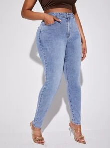 Plus High Waist Skinny Jeans - Light Wash - View 5