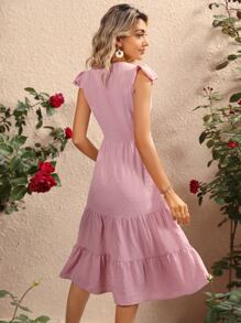 SHEIN VCAY 圓點多層下擺前紐扣連衣裙 - 粉色 - 查看 2