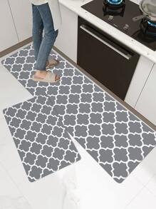 1pc Geometric Pattern Kitchen Rug - Black - View 3