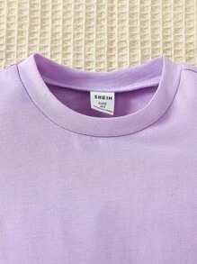 Toddler Girls Contrast Mesh Puff Sleeve Tee - Lilac Purple - View 3