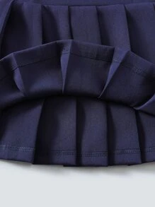 SHEIN Toddler Girls Striped Ruffle Trim Bow Front Top & Pleated Skirt - Blue and White - View 3