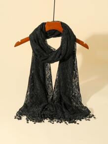 Floral Lace Scarf - Black - View 1