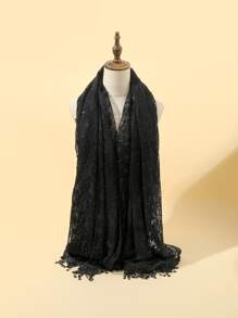 Floral Lace Scarf - Black - View 3